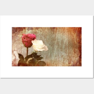 A painting of two Roses and their reflection in water with copy space. Posters and Art